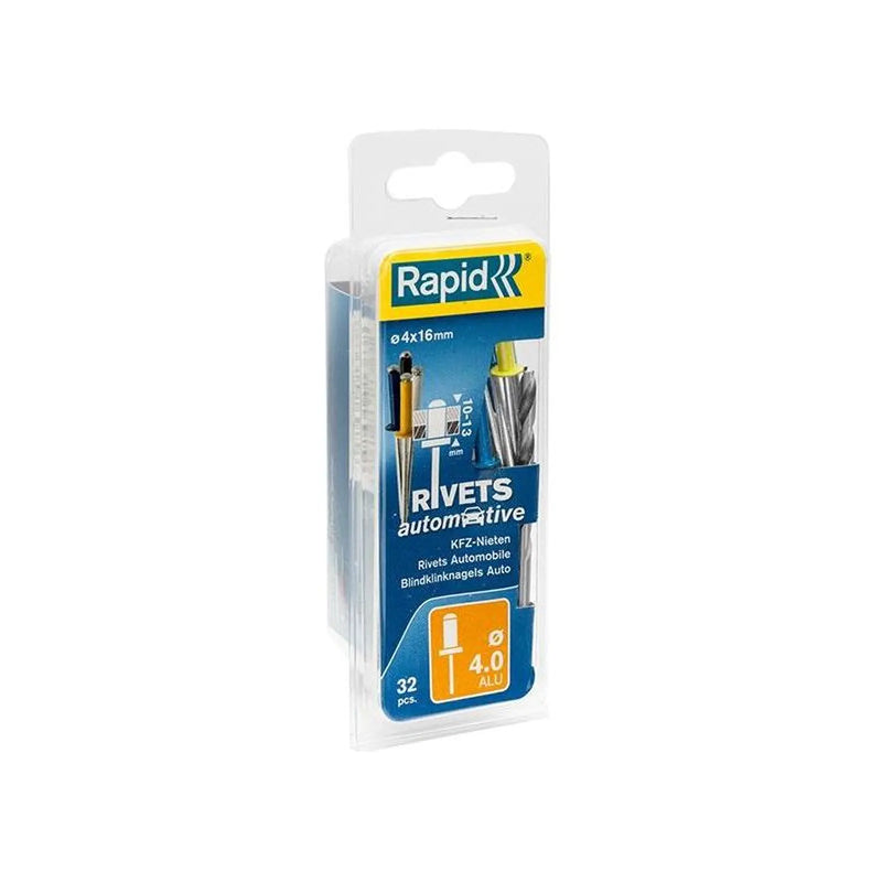 Rapid Automotive Rivets 4 x 16mm 4 Colours Blister of 32