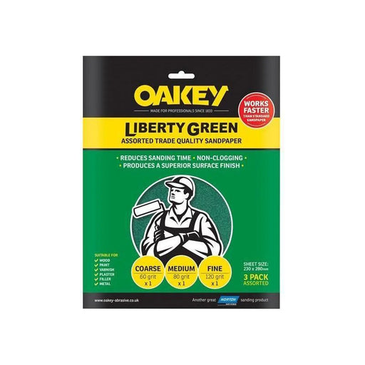Oakey Liberty Green Aluminium Oxide Sheets 230 x 280mm Assorted (3)
