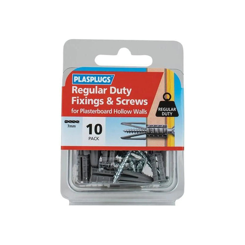 Plasplugs Regular-Duty Fixings & Screws Pack of 10