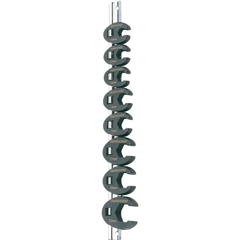 Draper 61034 Draper Expert Metric Crow Foot Spanner Set on a Metal Rail, 3/8" Sq. Dr. (8 Piece)