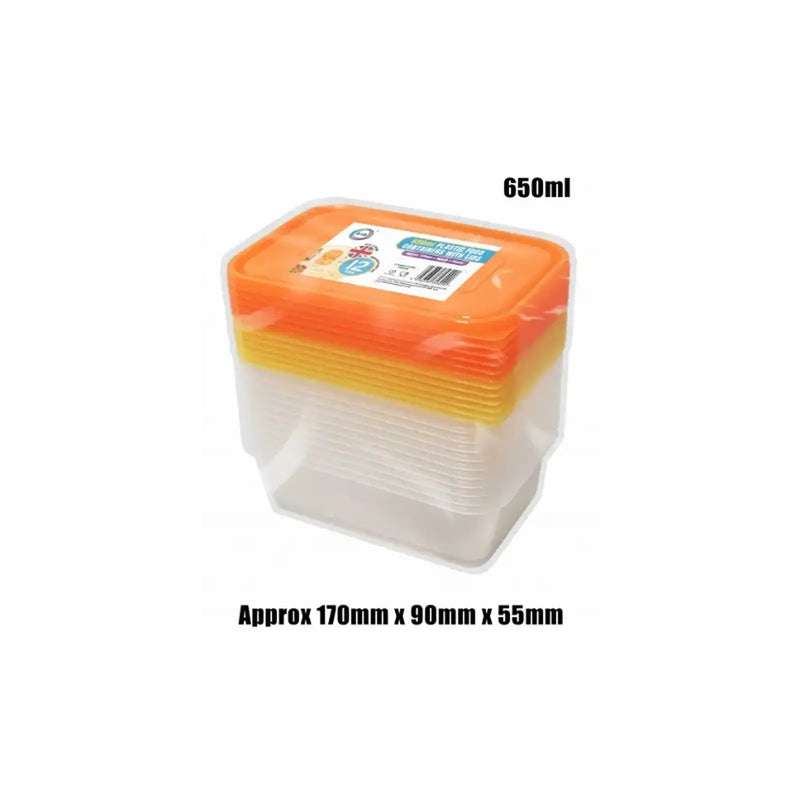 DID 12pc 650ml Plastic Containers with Lids