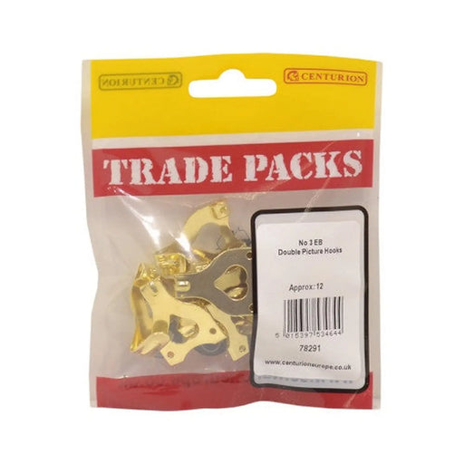 centurion Double Picture Hooks - No 3 - Brass - Pack of 12
