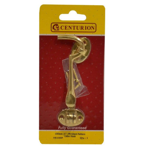 centurion Silent Pattern Brass Cabin Hooks, Polished Brass, 100mm