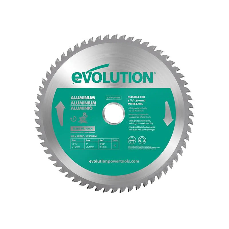 Evolution - Aluminium Cutting Mitre Saw Blade 210 x 25.4mm x 60T