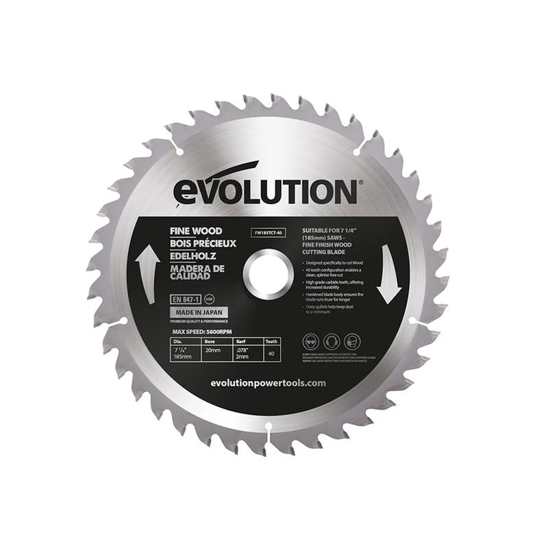 Evolution - Fine Wood Mitre/Table Saw Blade 185 x 20mm x 40T