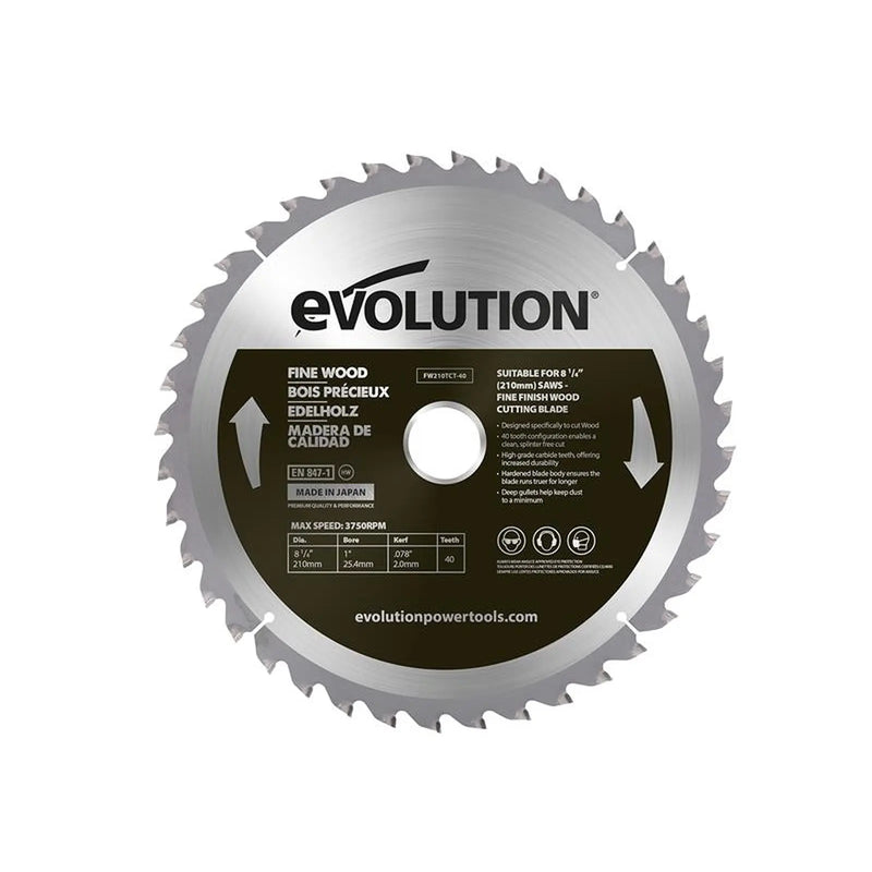 Evolution - Fine Wood Mitre/Table Saw Blade 210 x 25.4mm x 40T