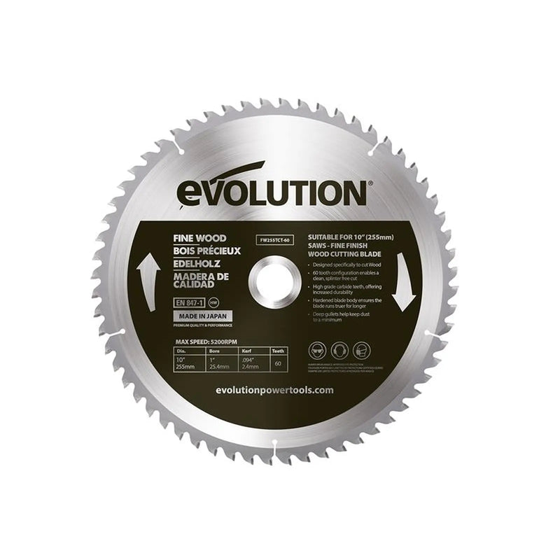 Evolution - Fine Wood Mitre/Table Saw Blade 255 x 25.4mm x 60T