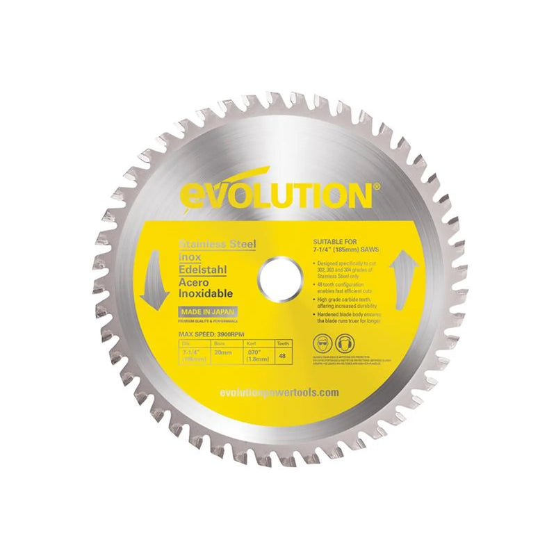 Evolution - Stainless Steel Cutting Circular Saw Blade 185 x 20mm x 48T