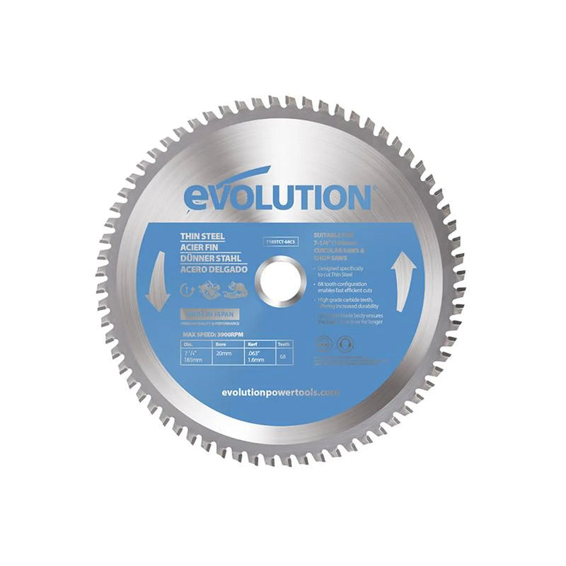 Evolution - Thin Steel Cutting Circular Saw Blade 185 x 20mm x 68T