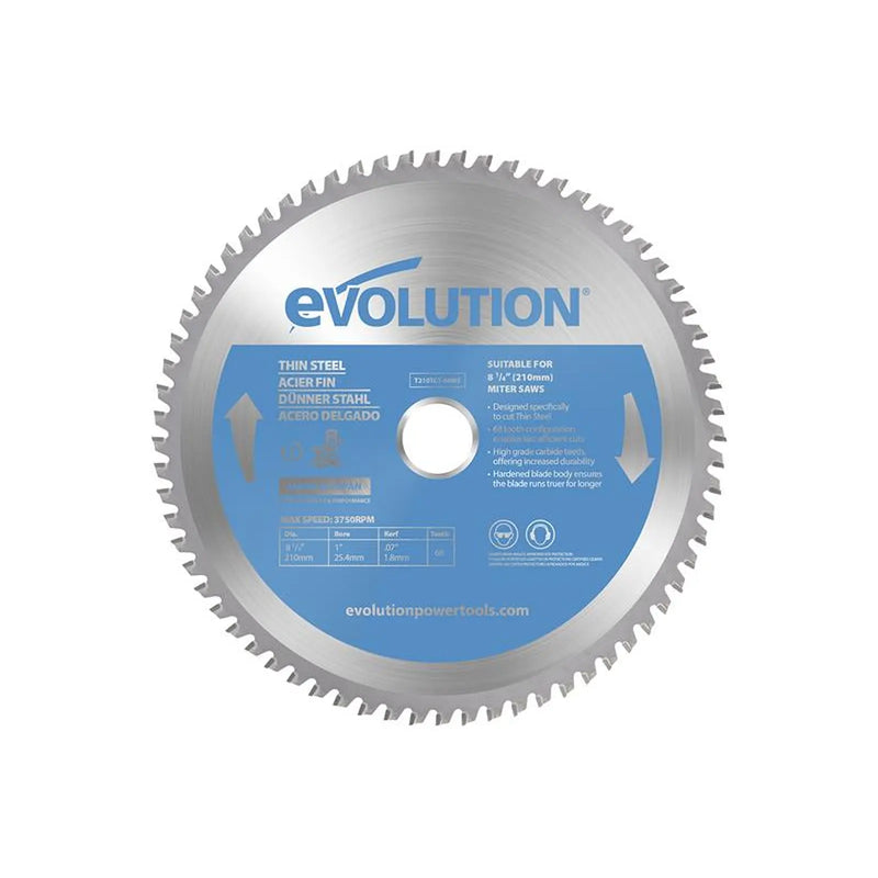 Evolution - Thin Steel Cutting Mitre Saw Blade 210 x 25.4mm x 68T