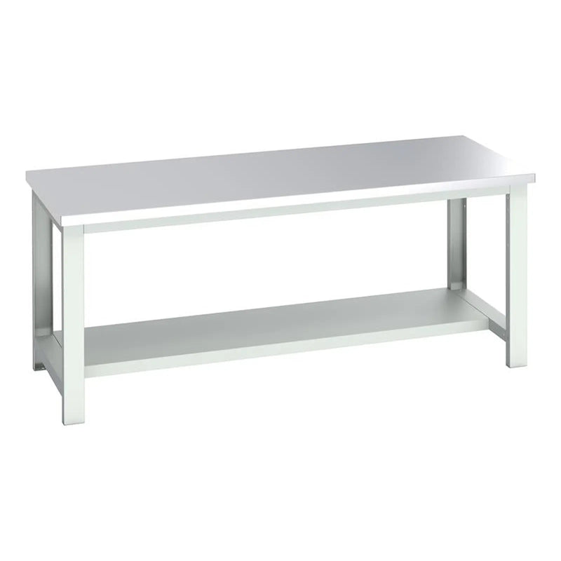 Bott Cubio Bench with Half Shelf, Stainless Steel Clad Top 2000 x 900mm