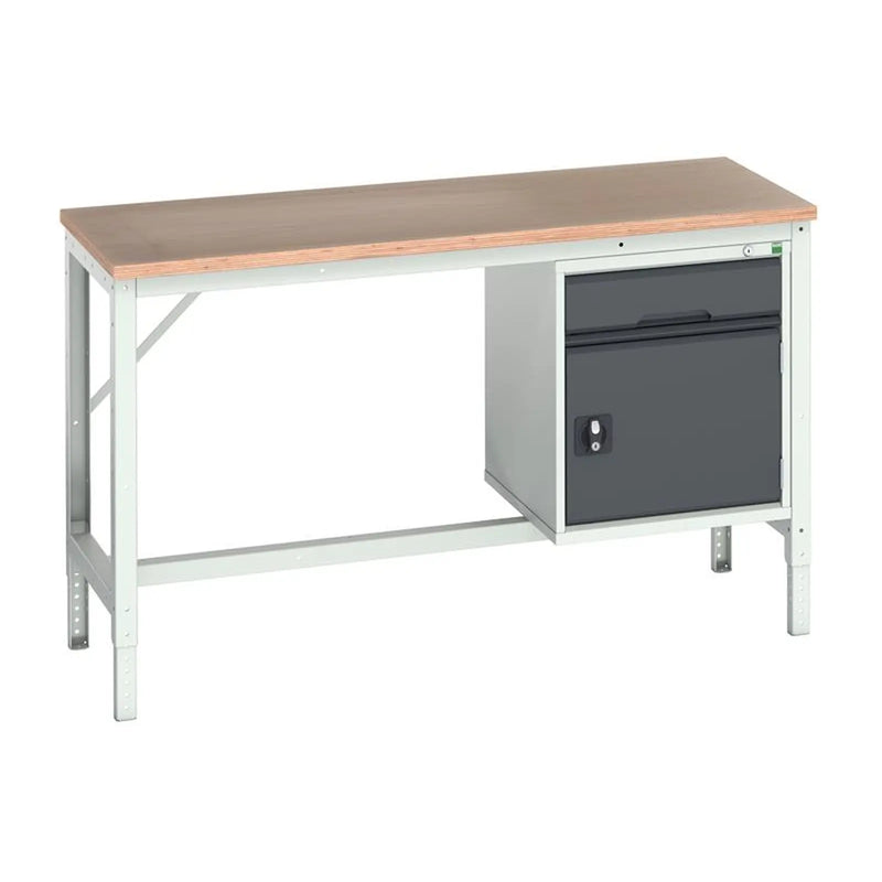 Bott Verso Adjustable Bench with Cupboard + Drawer, mpx Top 1500 x 600mm