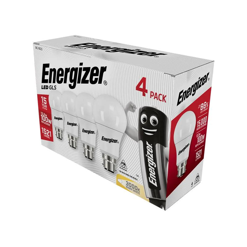Energizer® LED BC (B22) Opal GLS Non-Dimmable Bulb, Warm White 1521 lm 13.2W (Pack 4)