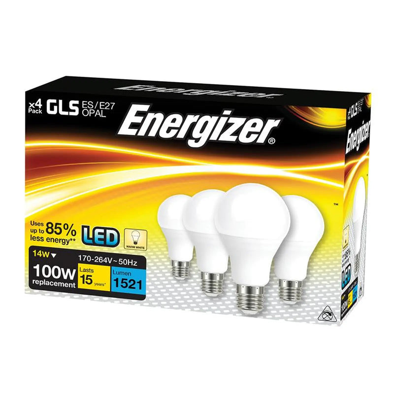 Energizer® LED ES (E27) Opal GLS Non-Dimmable Bulb, Warm White 1521 lm 13.2W (Pack 4)