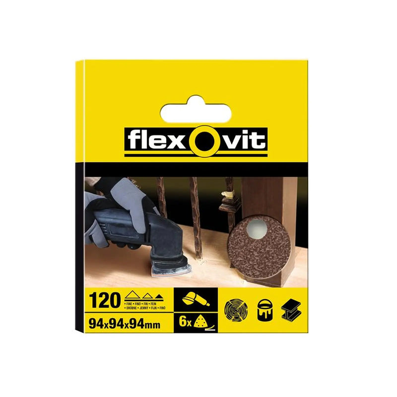 Flexovit Delta Hook & Loop Sanding Sheet 94mm Fine 120G (Pack 6)