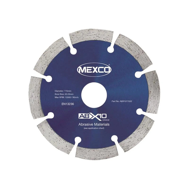 MEXCO Abrasive Materials X10 Grade Diamond Blade 115 x 22.23mm
