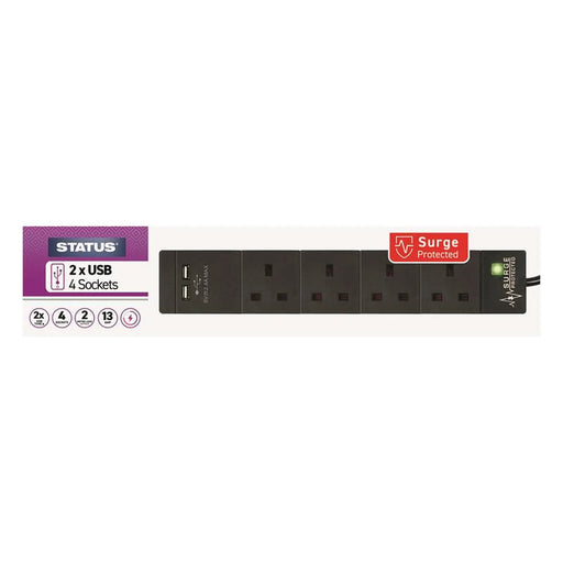 STATUS® Extension Lead 4 Way + USB + Surge Protection 2m S4W2MACUSB1PK6