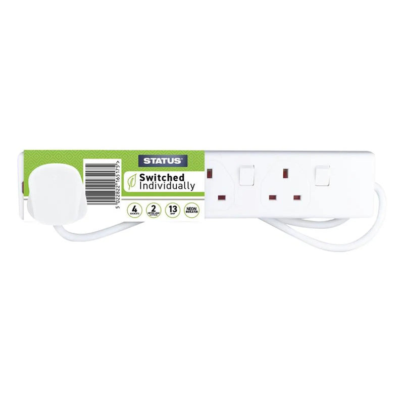 STATUS® Extension Socket Switched 4 Way 2m White