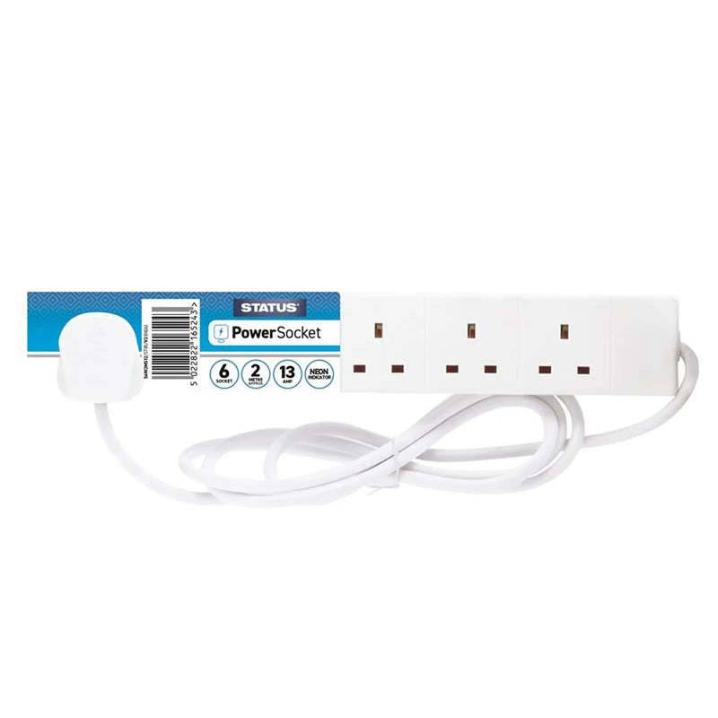 STATUS® Extension Lead 240V 6-Gang 13A White 2m