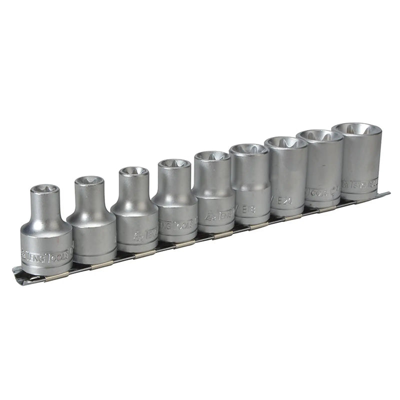 Teng 1/2in Drive M1210 External TORX Socket Clip Rail Set, 9 Piece