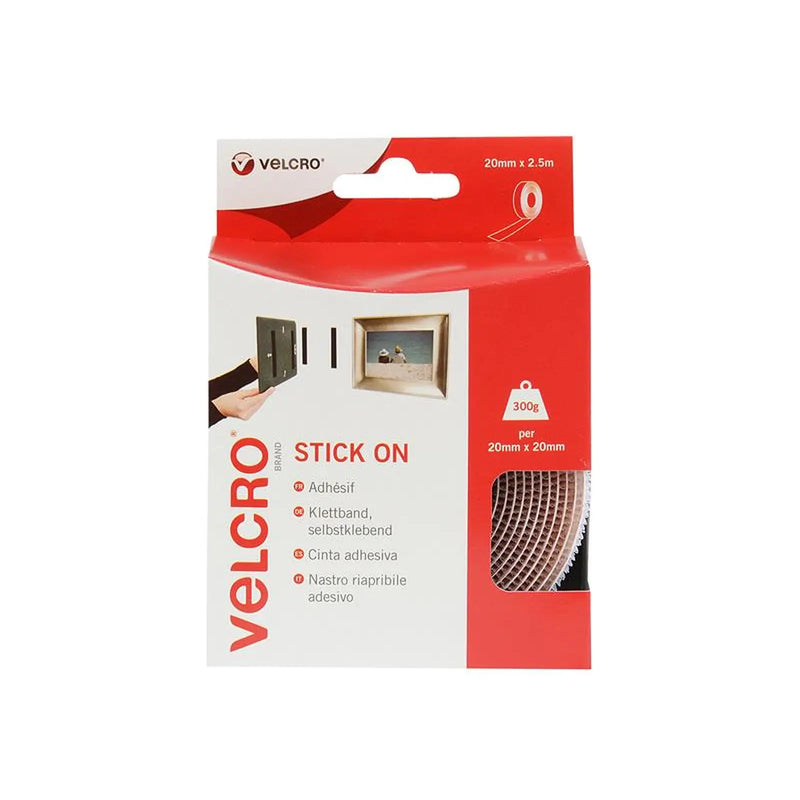 VELCRO® Brand Stick On Tape White 20mm x 2.5m 60214