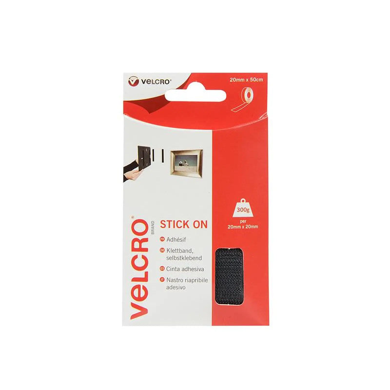 VELCRO® Brand Stick On Tape Black 20mm x 50cm 60225