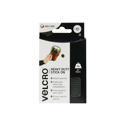 VELCRO® Brand Heavy-Duty Stick On Coin 45mm x 6 Sets Black 60248