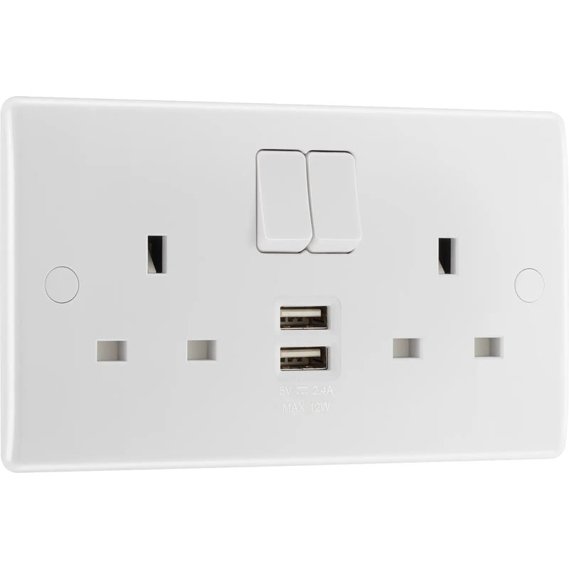BG Electrical 800 Series - Double switched single pole, with 2 x USB A (12W)