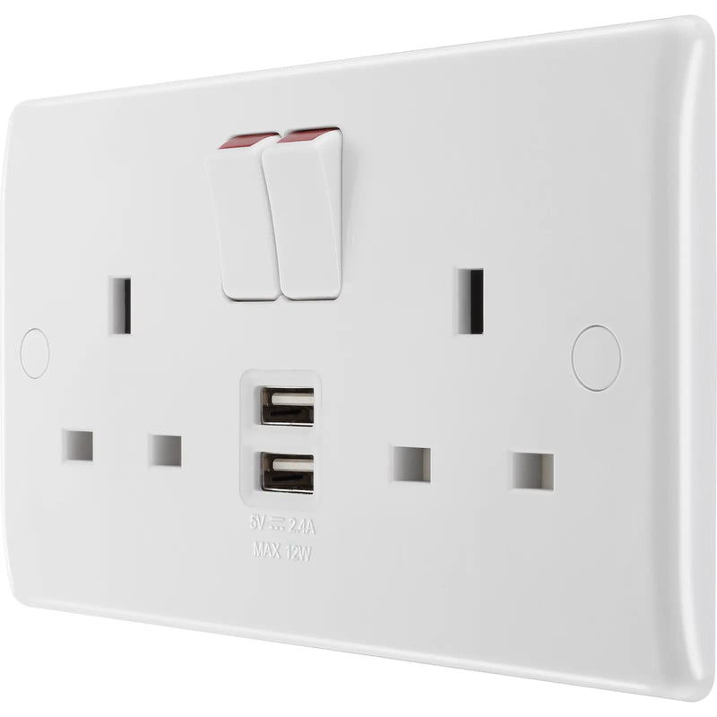 BG Electrical 800 Series - Double switched single pole, with 2 x USB A (12W)