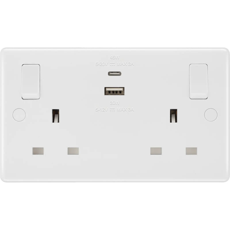 BG Electrical 800 Series - Double switched single pole, with USB A + C (45W)