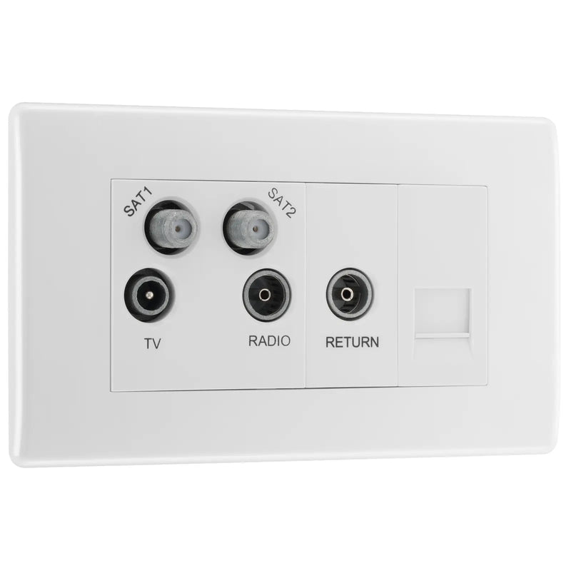 BG Electrical 800 Series - Quadplex, 2 x sat, BT outlet and co-ax returned - screened