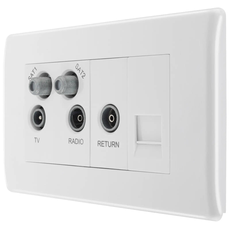 BG Electrical 800 Series - Quadplex, 2 x sat, BT outlet and co-ax returned - screened