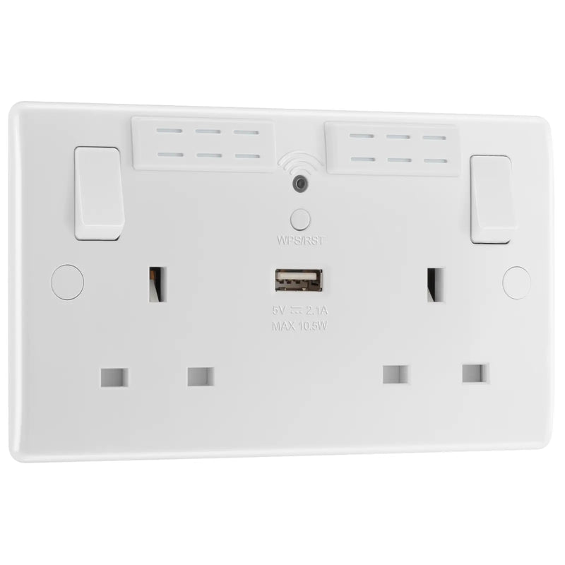 BG Electrical 800 Series - Double, switched, single pole, Wi-Fi Extender, with USB A