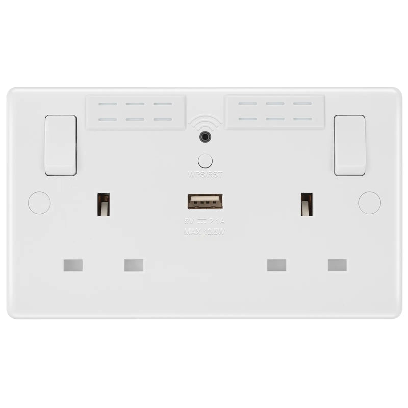 BG Electrical 800 Series - Double, switched, single pole, Wi-Fi Extender, with USB A