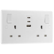 BG Electrical 800 Series - Double, switched, single pole, with 1 x A and 2 x C type USB (30W)