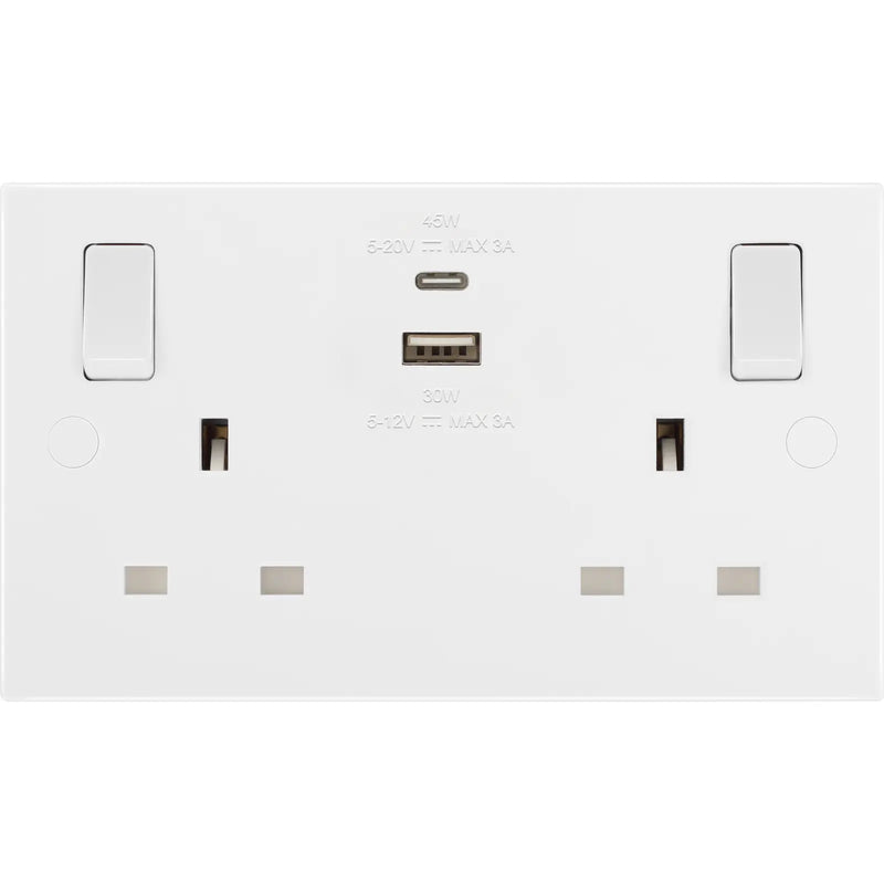 BG Electrical 900 Series - Double switched single pole, with USB A + C (45W)