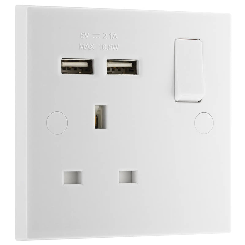 BG Electrical 900 Series - Single switched, single pole, with 2 x USB A