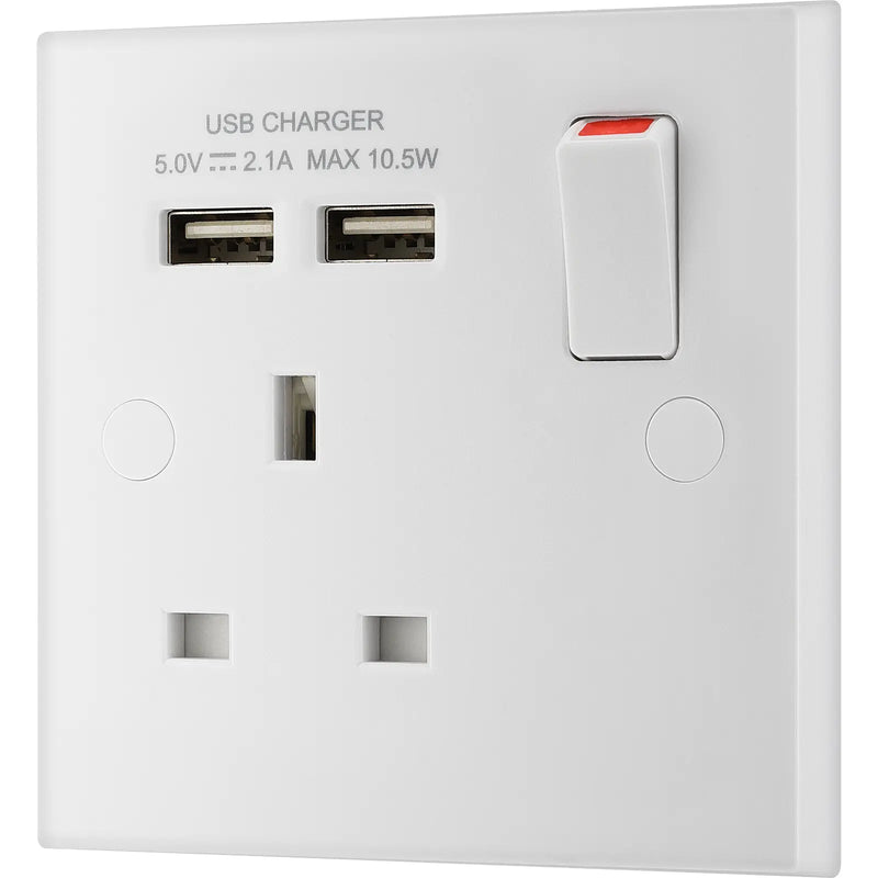 BG Electrical 900 Series - Single switched, single pole, with 2 x USB A