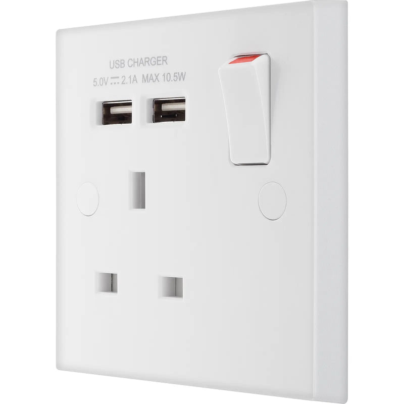BG Electrical 900 Series - Single switched, single pole, with 2 x USB A