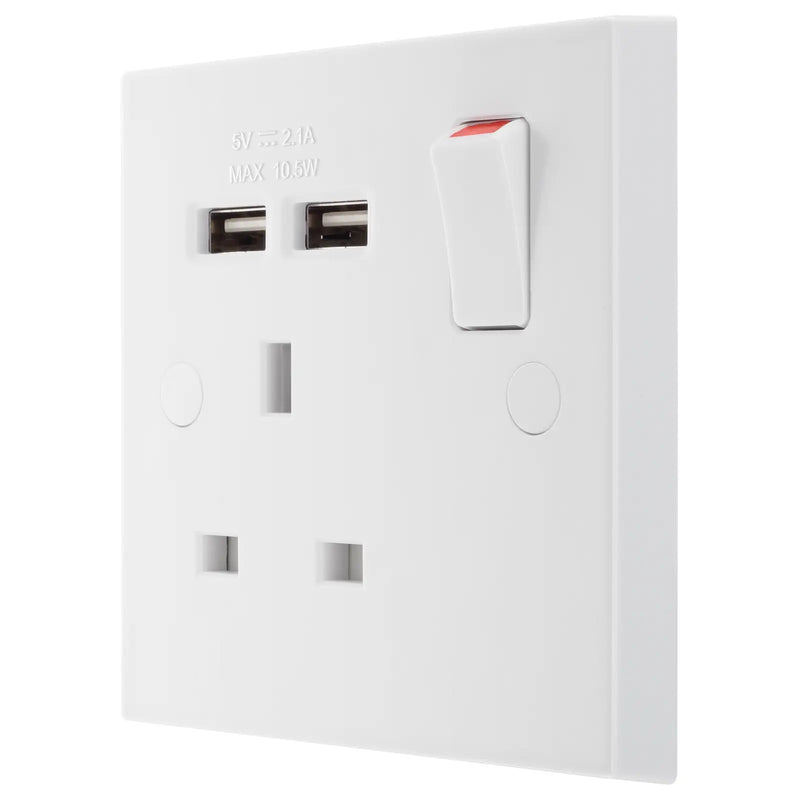 BG Electrical 900 Series - Single switched, single pole, with 2 x USB A