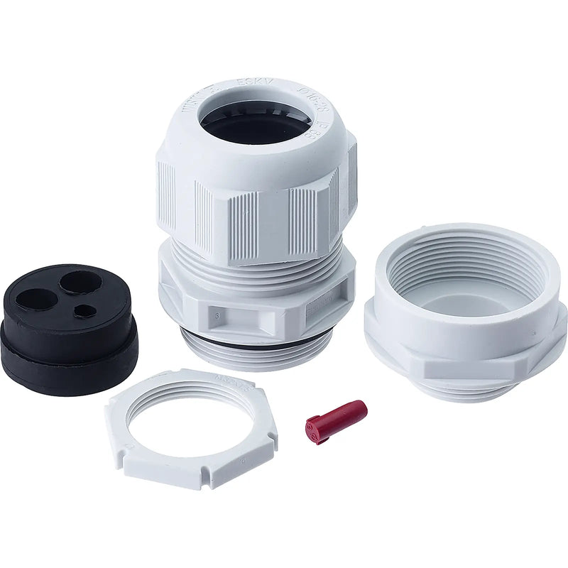 BG Electrical Contractor - Grey plastic tails kit, adaptor, multiple inserts, locknut and blanking insert