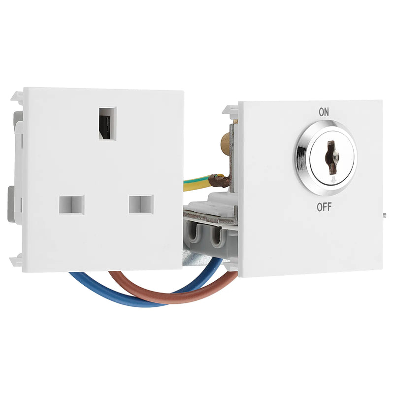 BG Electrical Euro Module - 13A double pole, key controlled socket