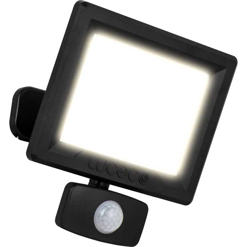 Luceco Essence Floodlight with ball joint 30W black 4000k colour temp with PIR