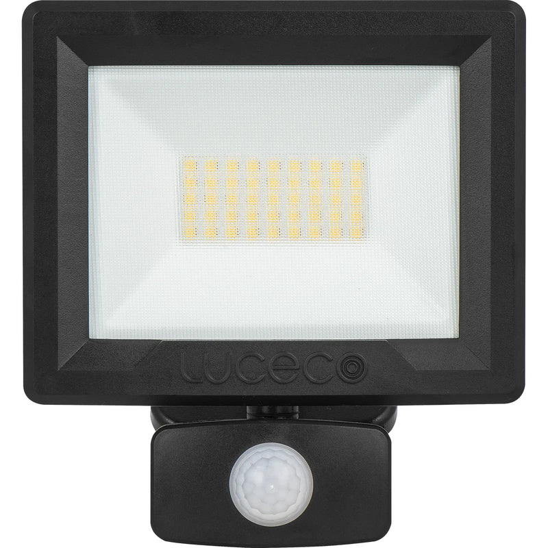 Luceco Essence Floodlight with ball joint 30W black 4000k colour temp with PIR