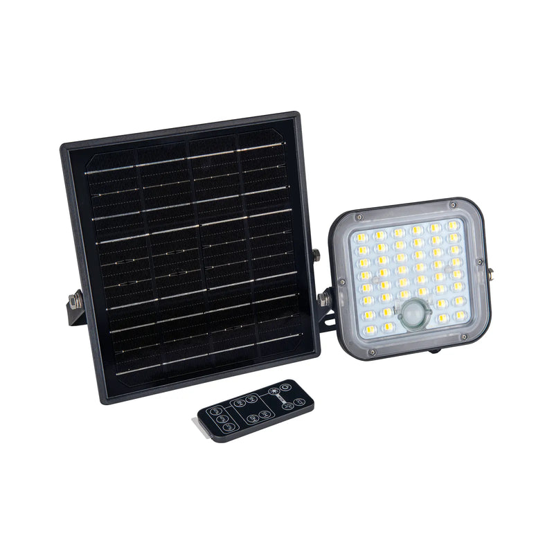 Luceco Mensa - Mensa Decorative Outdoor Solar Security Floodlight with PIR Motion Sensor and Remote Control, Colour Change (CCT), LED Exterior Lighting, Black, 10W, 1500lm, 3000K & 4000K