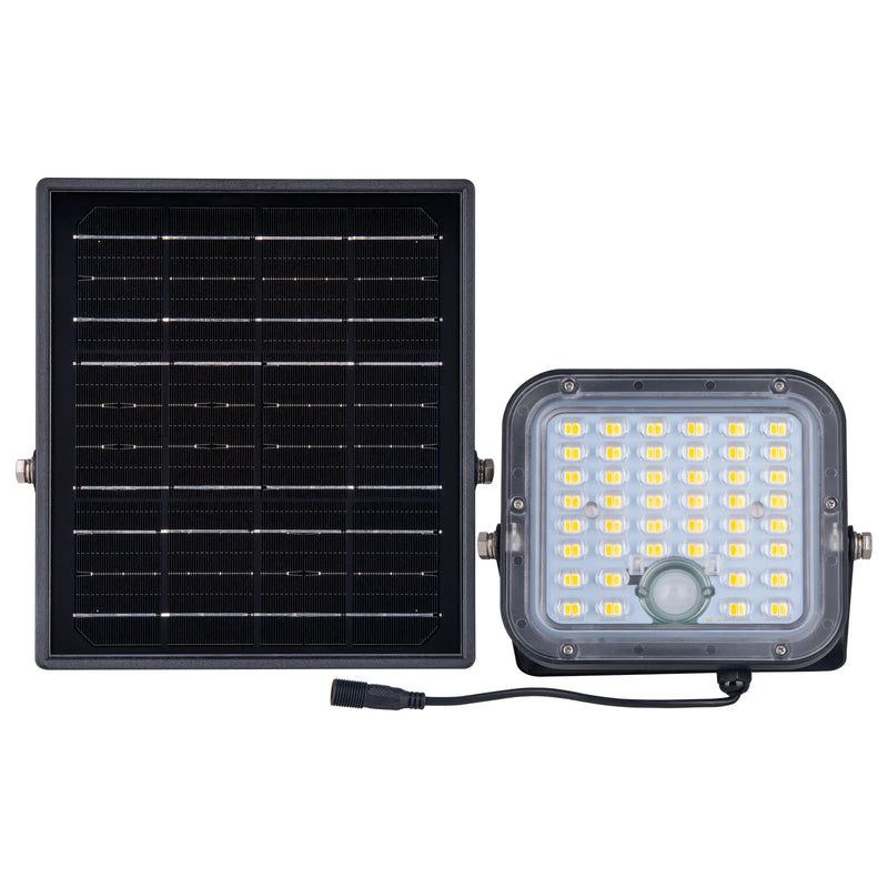Luceco Mensa - Mensa Decorative Outdoor Solar Security Floodlight with PIR Motion Sensor and Remote Control, Colour Change (CCT), LED Exterior Lighting, Black, 10W, 1500lm, 3000K & 4000K