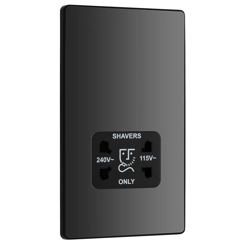 BG Electrical Evolve Black Chrome - 115/240V dual voltage shaver socket