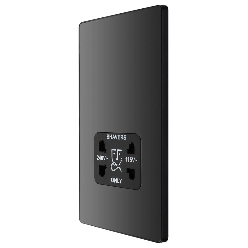 BG Electrical Evolve Black Chrome - 115/240V dual voltage shaver socket