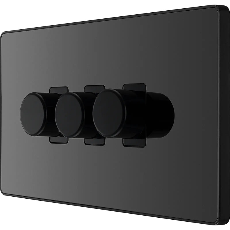 BG Electrical Evolve Black Chrome - Triple, 2 way push 200W