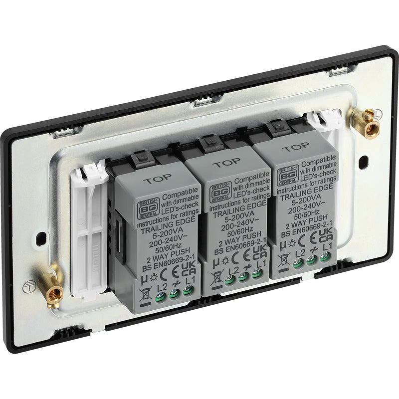 BG Electrical Evolve Black Chrome - Triple, 2 way push 200W